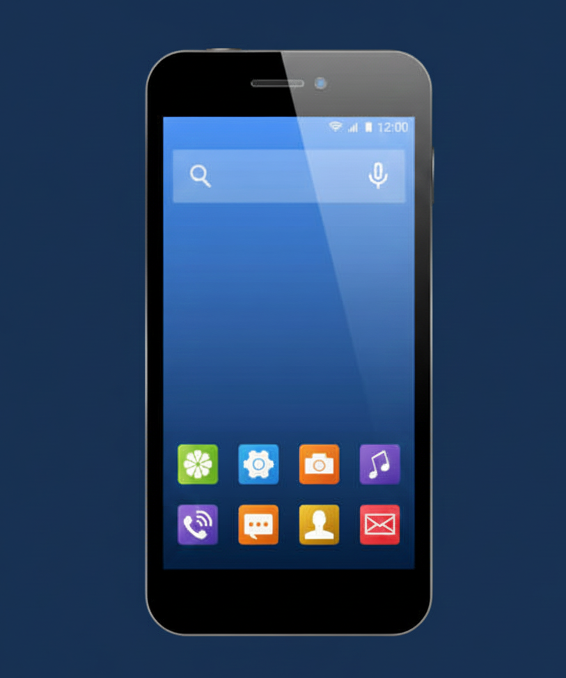 Android phone mockup showing AI-powered mobile app interface, modern design, tech theme